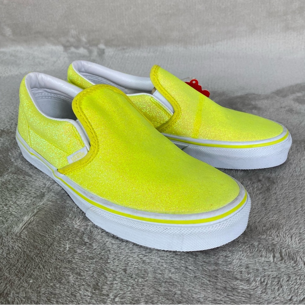 Vans Glitter Neon Slip On Sneaker Shoes Girls Kids Size‎ 4 Yellow White NEW
